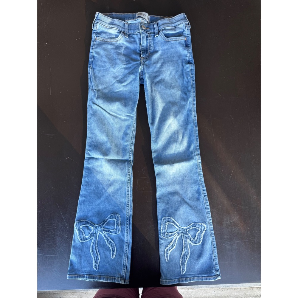 Abercrombie Kids Girls Blue Low Rise Bootcut Jeans Bow Detail Size 13/14 Regular